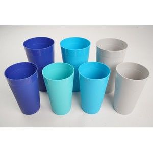 Vintage (7) US Acrylic Plastic Tumblers Cups Retro Green Blue Grey Made In USA